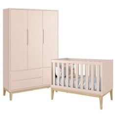Imagem de Quarto Com Berço Classic E Guarda Roupa 3 Portas Rosa Fosco E Pés Made