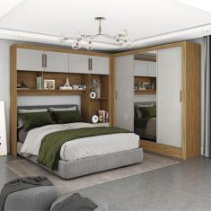 Imagem de Guarda-roupa Casal Modulado 4 Portas Santiago 3 Portas Plus 5 Gavetas com Espelho Cinamomo/Off White