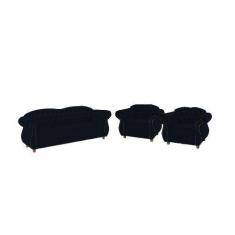Imagem de Conjunto Sofá 3 Lugares + 2 Poltronas Chesterfield Merlo- Suede Preto