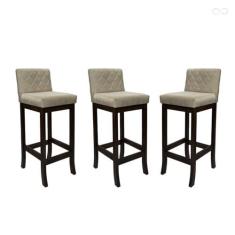 Imagem de Kit 3 Banquetas Média com Encosto Matelassê Tóquio Madeira Maciça Maciça Suede Bege CCS