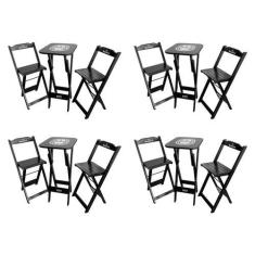 Imagem de Kit 4 Conjuntos Bistrô Mesa com 2 Banquetas Dobráveis de Madeira Perso