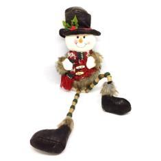 Imagem de Boneco de Neve Pelúcia Sentado Rústico Perna Miçanga Madeira 46cm - Master Christmas