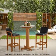 Imagem de Kit 2 Banquetas Alta Luxo Pérola com Encosto Estofada em Couro Pu Pret