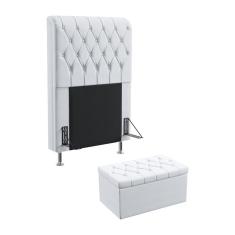 Imagem de Kit Cabeceira Estofada Bellatrix 90 Para Cama de Solteiro e Calçadeira Sagitarius Couro Artificial  Aradecor