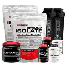 Imagem de Kit 2x Optimum Isolate Protein 2kg + 2x Bcaa100g+ 2x Creatina100g + Glutamina 500g + 2x Coqueteleira - Bodybuilders