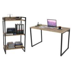 Imagem de Conjunto Escritório Estilo Industrial Mesa 135cm E Estante 60cm 3 Prat