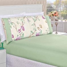 Imagem de Jogo De Lençol Real Queen 3 Peças Micropercal 200 Fios Ponto Palito Estampado - Belle Floral Verde