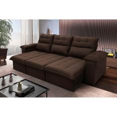 Imagem de Sofá Retrátil Reclinável Verona 2,30m Suede Velut Marrom c/ Molas no Assento - King House