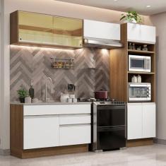 Imagem de Cozinha Completa Madesa Glamy 270012 com Armário e Balcão (sem Tampo e Pia) - Rustic/branco