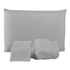 Imagem de Jogo De Lençol Percal 180 Fios Casal Queen 3 Peças Cinza - Confecções