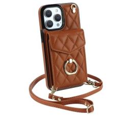 Imagem de Capa de telefone de couro com alça de pulso crossbody para iPhone 13 12 Mini 15 14 11 Pro XS Max XR X 7 8 Plus Carteira com capa de suporte de cartão, marrom, para iPhone 15 Pro