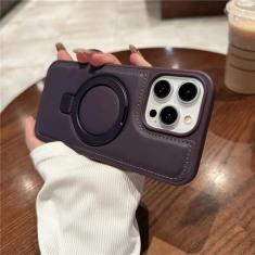 Imagem de Capa de suporte invisível para iphone 15 pro max 14 promax capa de couro para iphone 15 pro 14 capa de suporte de carga sem fio, roxo, para iphone14plus