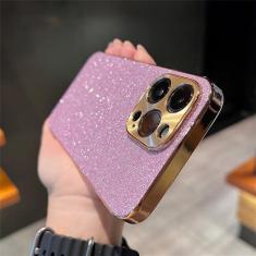 Imagem de Chapeamento de luxo Bling Glitter Strass Gem Diamond Phone Case para iPhone 15 13 12 11 14 Pro Max Capa macia de proteção de câmera, rosa, para iPhone 13 Pro