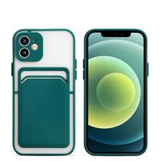 Imagem de Capa de telefone carteira transparente fosca para iPhone 12 11 Pro Max X XR XS Max 6 6S 7 8 Plus SE 2 Proteção de Lente Porta Cartão de Proteção Capa de Bolsa, Verde Escuro, Para iPhone 11 Pro