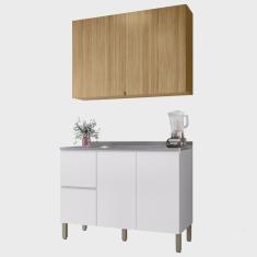 Imagem de Armário de Cozinha CP01 Com Pia 120cm Minsk K02 Branco/Freijó - Mpozenato