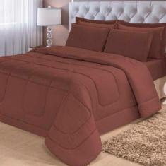 Imagem de Jogo de Cama 6 Peças Dupla Face Casal Queen Tabaco Casa Dona