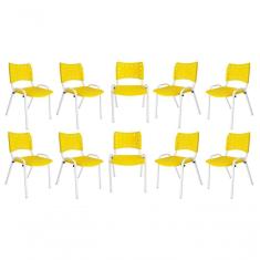 Imagem de Kit 10 Cadeiras Iso Para Escola Escritório Comércio Amarela Base Branca