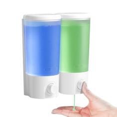 Imagem de Dispensador de sabonete de chuveiro, 2 câmaras de 400 ml x 2 dispensadores de xampu e condicionador sem broca, dispensador de xampu montado na parede para chuveiro, dispensador de chuveiro para