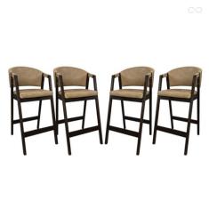 Imagem de Kit 4 Banquetas Alta para Ilha de Cozinha Ravena Madeira Maciça Capuccino Sintético Bege CCS