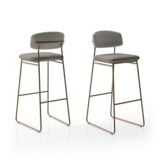 Imagem de Banqueta Alta Ba 402 a para Bancada Sala de Jantar Encosto e Assentos Estofados Linha Jaraguá Dourado/Cinza Mesclado