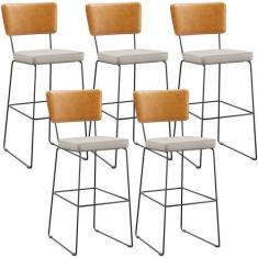 Imagem de Kit 05 Banqueta Alta Cozinha Sala De Jantar Fixa Allana L02 Sintético 