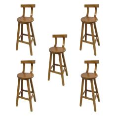 Imagem de Kit 5 Banquetas Altas de Madeira com Encosto Girafa Natural