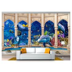 Imagem de Papel De Parede Vida Marinha Golfinhos Mar 3D At69
