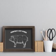 Imagem de Quadro Cozinha Churrasco Cortes Porco 33x43cm Moldura Marrom