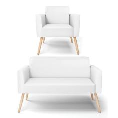 Imagem de Sofá Namoradeira Com Poltrona Pés Palito Natural Marisa Corino Branco D03 - D`rossi