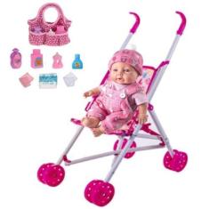 Imagem de Boneca Reborn Menina Bebê 100% Vinil Macio +Bolsa e Carrinho - Milk Br