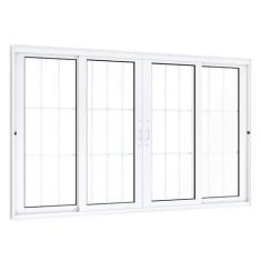 Imagem de Janela de Aluminío de Correr 100x200cm 2 Folhas Móveis 2 Fixas com Gra