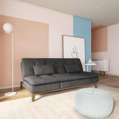 Imagem de Sofá-Cama 3 Lugares Casal Angeline Com Pés De Madeira Suede Cinza