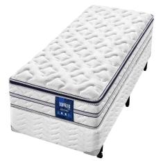 Imagem de Cama Box Solteiro + Colchão Solteiro Americanflex Topázio Gel com Pillow Top e Molas Ensacadas 67x100x200 cm - Azul/Branco