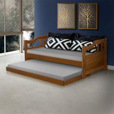 Imagem de Sofa Cama Solteiro De Madeira Com Cama Auxiliar Atraente Castanho - Cor: Marrom
