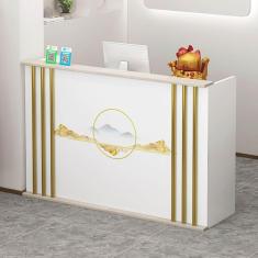 Imagem de Mesa de recepção moderna, balcão de varejo para check-out com gavetas, pequena mesa de recepção de beleza, estação de trabalho de computador para salão de beleza, para loja de roupas/loja de