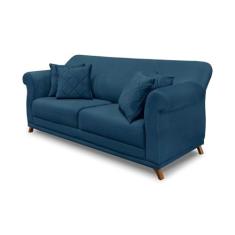 Imagem de Sofá 3 Lugares Pé de Madeira Julieta 220 cm Veludo Azul Marinho S04 - D'Rossi