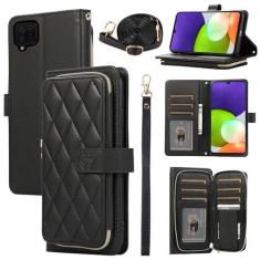 Imagem de Furiet Capa carteira para Samsung Galaxy A12/M12 com alça de pulso, alça de ombro transversal, 9+ compartimentos para cartões, bolsa com zíper, capa de celular com suporte de couro PU de luxo para A
