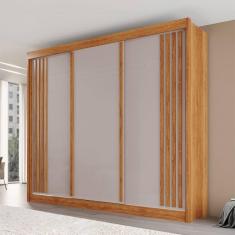 Imagem de Guarda-Roupa Casal Dortmund 3 Portas 4 Gavetas Ripado 100% Mdf Cinamomo/Off White - Pnr Móveis