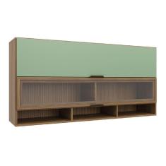 Imagem de Armário De Cozinha Aéreo 2 Portas Com Vidro Módulo Suspenso Nogal/verde Batrol Nogal Verde Mar