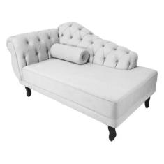 Imagem de Recamier Decorativo Divã Larissa Lado Direito Couro Branco Pés Madeira