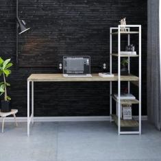 Imagem de Escrivaninha com Estante 4 Prateleiras Estilo Industrial 150cm Active Yescasa Carvalho/Est.Branca