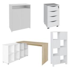 Imagem de Conjunto Escritório Home Office 4 Peças Mity A06 Branco/carvalho/branc
