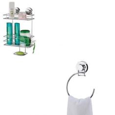 Imagem de Kit Porta Shampoo e Sabonete + Toalheiro Argola 18Cm Ventosa - Vip cap