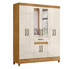 Imagem de Guarda Roupa Casal Portugal 8 Portas e 1 Gaveta com Espelho - Moval Freijó/Off White