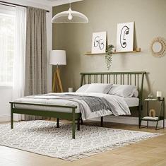 Imagem de Cama Queen em Aço Begônia Cabecasa Madeiramadeira Verde Musgo