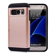 Imagem de SORAKA Capa para Samsung Galaxy S7 com porta-cartões Capa para carteira Capa blindada para Samsung Galaxy S7 Capa para PC TPU de camada dupla Capa à prova de choque