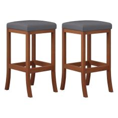 Imagem de Kit 2 Banquetas Média Estofada para Bancada Barcelona Madeira Castanho Suede CCS