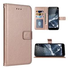 Imagem de FDCWTSH Compatível com Nokia 5.1 capa carteira alça de pulso cordão couro flip capa suporte suporte acessórios de celular carteira carteira compartimento para identificação de crédito capas de