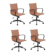 Imagem de Conjunto 4 Cadeiras de Escritório Diretor Sevilha Baixa com Office Base Rivatti Marrom Escuro