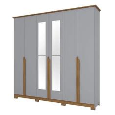 Imagem de Guarda Roupa Casal Andréas 6 Portas Cinza Nature com Espelho - Henn